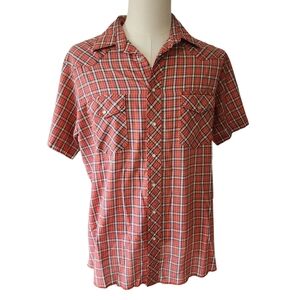 Vintage Wrangler Western Plaid Pearl Snap Shirt Short Sleeve - LT (Large Tall)